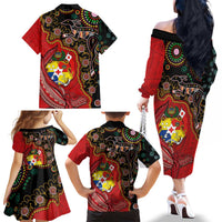 Tonga Ngatu and Australia Together Family Matching Off The Shoulder Long Sleeve Dress and Hawaiian Shirt Polynesian Humpback Whale and Aboriginal Kangaroo LT03 - Polynesian Pride