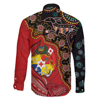 Tonga Ngatu and Australia Together Family Matching Off The Shoulder Long Sleeve Dress and Hawaiian Shirt Polynesian Humpback Whale and Aboriginal Kangaroo LT03 - Polynesian Pride