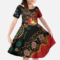 Tonga Ngatu and Australia Together Family Matching Tank Maxi Dress and Hawaiian Shirt Polynesian Humpback Whale and Aboriginal Kangaroo LT03 Daughter's Dress Red - Polynesian Pride
