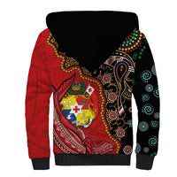 Tonga Ngatu and Australia Together Sherpa Hoodie Polynesian Humpback Whale and Aboriginal Kangaroo