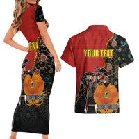 Personalised Papua New Guinea and Australia Together Couples Matching Short Sleeve Bodycon Dress and Hawaiian Shirt Bird-of-paradise and Kangaroo with Aboriginal Pattern LT03 - Polynesian Pride
