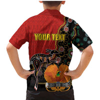 Personalised Papua New Guinea and Australia Together Family Matching Mermaid Dress and Hawaiian Shirt Bird-of-paradise and Kangaroo with Aboriginal Pattern LT03 - Polynesian Pride