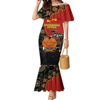 Personalised Papua New Guinea and Australia Together Family Matching Mermaid Dress and Hawaiian Shirt Bird-of-paradise and Kangaroo with Aboriginal Pattern LT03 Mom's Dress Red - Polynesian Pride