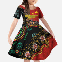 Personalised Papua New Guinea and Australia Together Family Matching Short Sleeve Bodycon Dress and Hawaiian Shirt Bird-of-paradise and Kangaroo with Aboriginal Pattern LT03 Daughter's Dress Red - Polynesian Pride