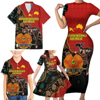 Personalised Papua New Guinea and Australia Together Family Matching Short Sleeve Bodycon Dress and Hawaiian Shirt Bird-of-paradise and Kangaroo with Aboriginal Pattern LT03 - Polynesian Pride
