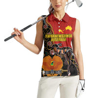Personalised Papua New Guinea and Australia Together Women Sleeveless Polo Shirt Bird-of-paradise and Kangaroo with Aboriginal Pattern LT03 - Polynesian Pride