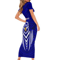 Kimbe Cutters Rugby Family Matching Short Sleeve Bodycon Dress and Hawaiian Shirt Papua New Guinea Polynesian Tattoo Blue Version LT03 - Polynesian Pride