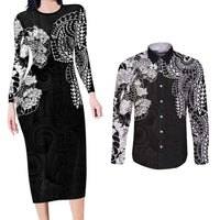 Japanese Irezumi and Hawaiian Polynesian Art Tattoo Couples Matching Long Sleeve Bodycon Dress and Long Sleeve Button Shirt Black Color LT03 Black - Polynesian Pride
