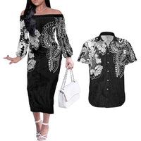 Japanese Irezumi and Hawaiian Polynesian Art Tattoo Couples Matching Off The Shoulder Long Sleeve Dress and Hawaiian Shirt Black Color LT03 Black - Polynesian Pride