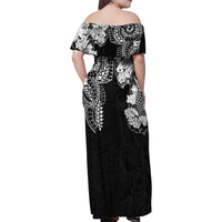 Japanese Irezumi and Hawaiian Polynesian Art Tattoo Family Matching Off Shoulder Maxi Dress and Hawaiian Shirt Black Color LT03 - Polynesian Pride