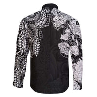 Japanese Irezumi and Hawaiian Polynesian Art Tattoo Family Matching Off Shoulder Short Dress and Hawaiian Shirt Black Color LT03 - Polynesian Pride