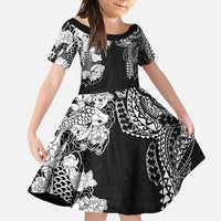 Japanese Irezumi and Hawaiian Polynesian Art Tattoo Family Matching Puletasi and Hawaiian Shirt Black Color - Polynesian Pride