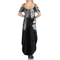 Japanese Irezumi and Hawaiian Polynesian Art Tattoo Family Matching Summer Maxi Dress and Hawaiian Shirt Black Color LT03 - Polynesian Pride