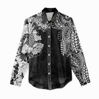 Japanese Irezumi and Hawaiian Polynesian Art Tattoo Women Casual Shirt Black Color - Polynesian Pride