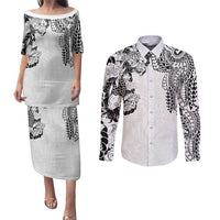 Japanese Irezumi and Hawaiian Polynesian Art Tattoo Couples Matching Puletasi and Long Sleeve Button Shirt White Color LT03 White - Polynesian Pride