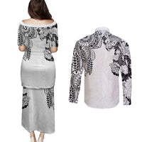 Japanese Irezumi and Hawaiian Polynesian Art Tattoo Couples Matching Puletasi and Long Sleeve Button Shirt White Color LT03 - Polynesian Pride