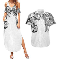 Japanese Irezumi and Hawaiian Polynesian Art Tattoo Couples Matching Summer Maxi Dress and Hawaiian Shirt White Color LT03 White - Polynesian Pride