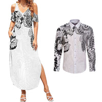 Japanese Irezumi and Hawaiian Polynesian Art Tattoo Couples Matching Summer Maxi Dress and Long Sleeve Button Shirt White Color LT03 White - Polynesian Pride