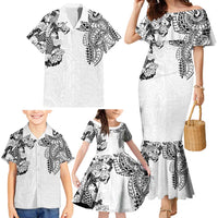 Japanese Irezumi and Hawaiian Polynesian Art Tattoo Family Matching Mermaid Dress and Hawaiian Shirt White Color LT03 - Polynesian Pride