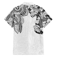 Japanese Irezumi and Hawaiian Polynesian Art Tattoo Family Matching Off The Shoulder Long Sleeve Dress and Hawaiian Shirt White Color LT03 - Polynesian Pride