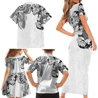 Japanese Irezumi and Hawaiian Polynesian Art Tattoo Family Matching Short Sleeve Bodycon Dress and Hawaiian Shirt White Color LT03 - Polynesian Pride