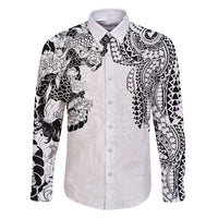 Japanese Irezumi and Hawaiian Polynesian Art Tattoo Family Matching Short Sleeve Bodycon Dress and Hawaiian Shirt White Color LT03 Dad's Shirt - Long Sleeve White - Polynesian Pride