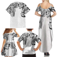 Japanese Irezumi and Hawaiian Polynesian Art Tattoo Family Matching Summer Maxi Dress and Hawaiian Shirt White Color LT03 - Polynesian Pride