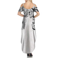 Japanese Irezumi and Hawaiian Polynesian Art Tattoo Family Matching Summer Maxi Dress and Hawaiian Shirt White Color LT03 - Polynesian Pride