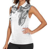 Japanese Irezumi and Hawaiian Polynesian Art Tattoo Women Sleeveless Polo Shirt White Color LT03 - Polynesian Pride