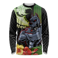 Hawaii Kaimuki High School Long Sleeve Shirt Tribal Kakau Pattern Mix Hibiscus Flower LT03 Unisex Black - Polynesian Pride