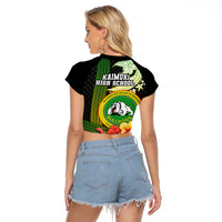 Hawaii Kaimuki High School Raglan Cropped T Shirt Tribal Kakau Pattern Mix Hibiscus Flower LT03 - Polynesian Pride