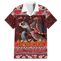 Hawaii KaUla Wena Volcano Turtle Family Matching Tank Maxi Dress and Hawaiian Shirt Lava and Tropical Plants Tribal Pattern LT03 Dad's Shirt - Short Sleeve Red - Polynesian Pride