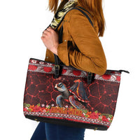 Hawaii KaUla Wena Volcano Turtle Leather Tote Bag Lava and Tropical Plants Tribal Pattern LT03 Red - Polynesian Pride