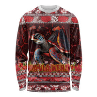 Hawaii KaUla Wena Volcano Turtle Long Sleeve Shirt Lava and Tropical Plants Tribal Pattern LT03 Unisex Red - Polynesian Pride