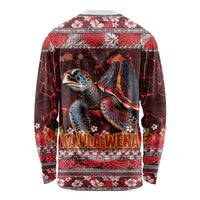 Hawaii KaUla Wena Volcano Turtle Long Sleeve Shirt Lava and Tropical Plants Tribal Pattern LT03 - Polynesian Pride