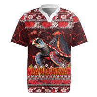 Hawaii KaʻUla Wena Volcano Turtle Rugby Jersey Lava and Tropical Plants Tribal Pattern