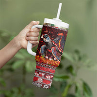 Hawaii KaʻUla Wena Volcano Turtle Tumbler With Handle Lava and Tropical Plants Tribal Pattern