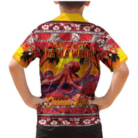 Hawaii KaUla Wena Octopus Family Matching Mermaid Dress and Hawaiian Shirt Oceanic Red with Corals and Tropical On Sunset Landscape LT03 - Polynesian Pride