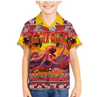Hawaii KaUla Wena Octopus Family Matching Mermaid Dress and Hawaiian Shirt Oceanic Red with Corals and Tropical On Sunset Landscape LT03 Son's Shirt Red - Polynesian Pride