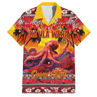 Hawaii KaUla Wena Octopus Family Matching Off The Shoulder Long Sleeve Dress and Hawaiian Shirt Oceanic Red with Corals and Tropical On Sunset Landscape LT03 Dad's Shirt - Short Sleeve Red - Polynesian Pride