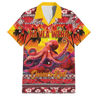 Hawaii KaUla Wena Octopus Family Matching Puletasi and Hawaiian Shirt Oceanic Red with Corals and Tropical On Sunset Landscape LT03 Dad's Shirt - Short Sleeve Red - Polynesian Pride