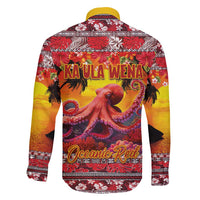 Hawaii KaUla Wena Octopus Family Matching Puletasi and Hawaiian Shirt Oceanic Red with Corals and Tropical On Sunset Landscape LT03 - Polynesian Pride