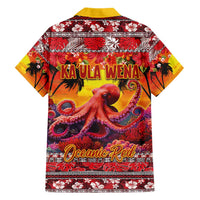 Hawaii KaUla Wena Octopus Family Matching Short Sleeve Bodycon Dress and Hawaiian Shirt Oceanic Red with Corals and Tropical On Sunset Landscape LT03 - Polynesian Pride