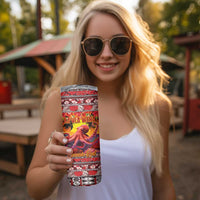 Hawaii KaʻUla Wena Octopus Skinny Tumbler Oceanic Red with Corals and Tropical On Sunset Landscape