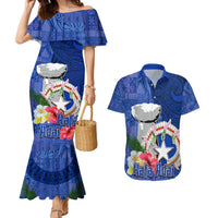 Northern Mariana Islands Hafa Adai Latte Stone Couples Matching Mermaid Dress and Hawaiian Shirt Blue Color LT03 Blue - Polynesian Pride