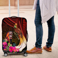 Papua New Guinea Bird-of-Paradise Luggage Cover Hibiscus and Kundu Drum Tribal Pattern