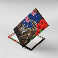 New Zealand and Australia ANZAC Day Canvas Wall Art National Flag mix Kiwi Bird and Kangaroo Soldier Style LT03 With Frame Black - Polynesian Pride