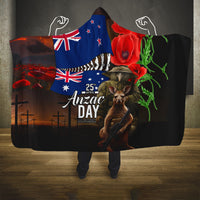 New Zealand and Australia ANZAC Day Hooded Blanket National Flag mix Kiwi Bird and Kangaroo Soldier Style LT03 One Size Black - Polynesian Pride