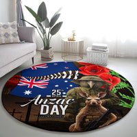 New Zealand and Australia ANZAC Day Round Carpet National Flag mix Kiwi Bird and Kangaroo Soldier Style LT03 - Polynesian Pride