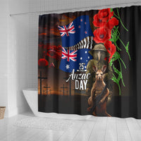 New Zealand and Australia ANZAC Day Shower Curtain National Flag mix Kiwi Bird and Kangaroo Soldier Style LT03 - Polynesian Pride